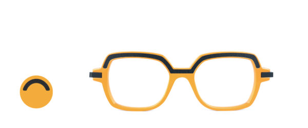 Bannière lunettes créateur modèle Nina Arcade jaune noir piqué face