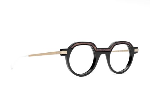 Lunettes créateur modèle Emile Arcade noir ronce de noyer coté